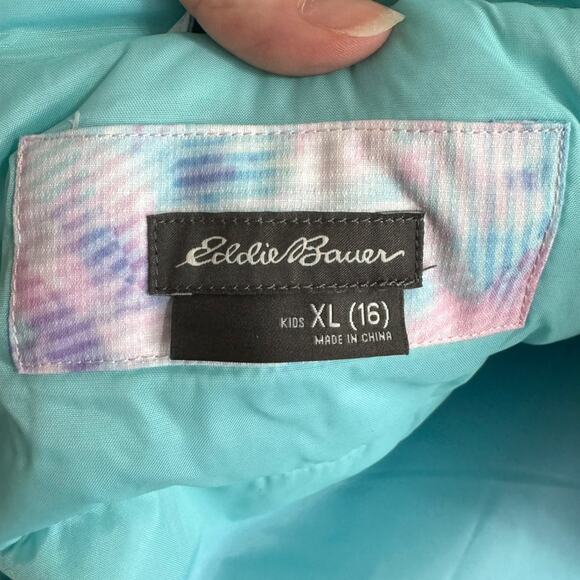 Eddie Bauer Water Color Insulated Hooded Parka Coat Girl's Size XL 16 - Picture 11 of 13